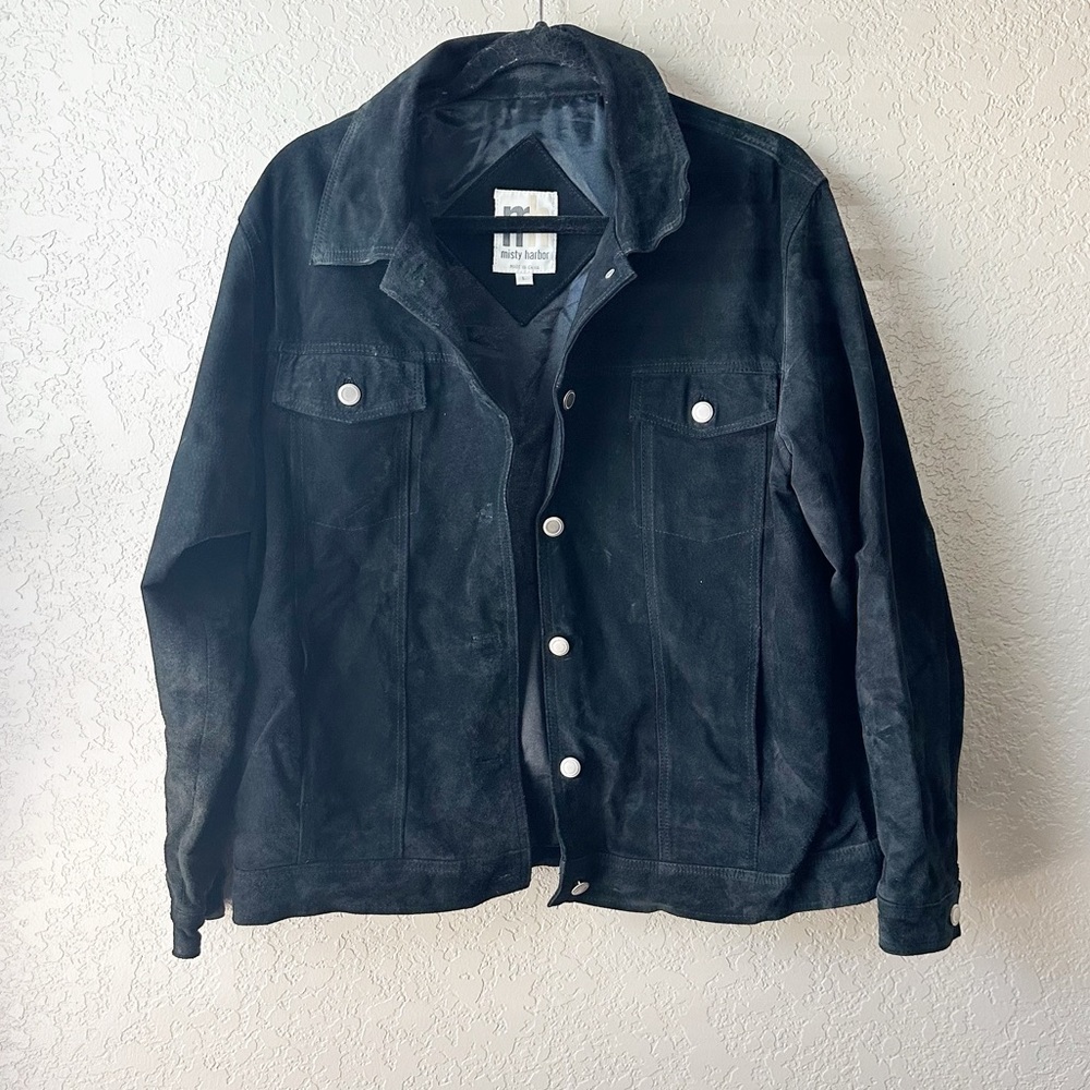 Vintage black suede button front jacket
